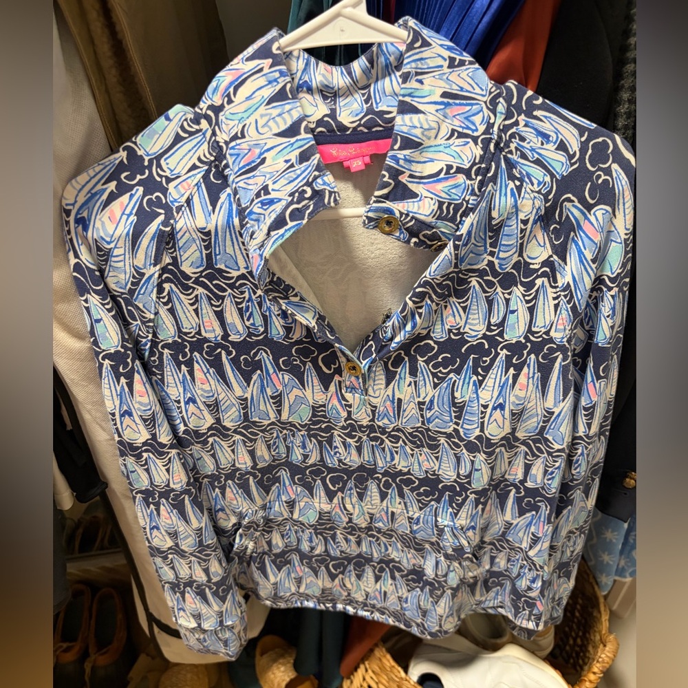 Lilly Pulitzer Navy Sailboat-Print Button Down Shirt